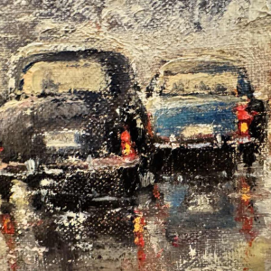 Jacques CALLAERT « Brussel Boulevard Anspach Feestdagen 1955 » schilderij olie op doek