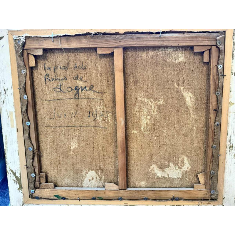 Marie LAMBREXHE "Au pied des ruines de Logne " schilderij olieverf op doek, 1955