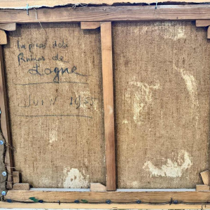 Marie LAMBREXHE "Au pied des ruines de Logne " schilderij olieverf op doek, 1955