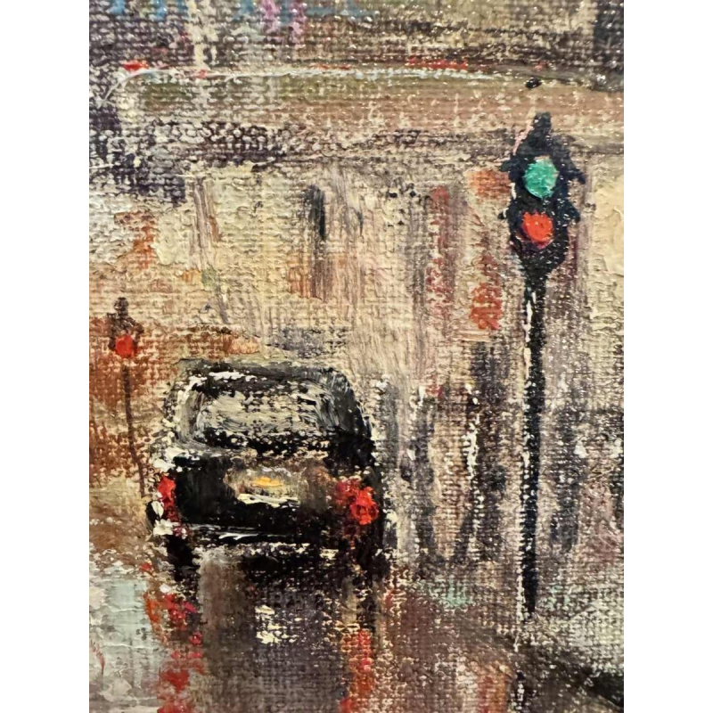 Jacques CALLAERT « Bruxelles Boulevard Anspach Fêtes de fin dannée 1955 » peinture huile sur toile