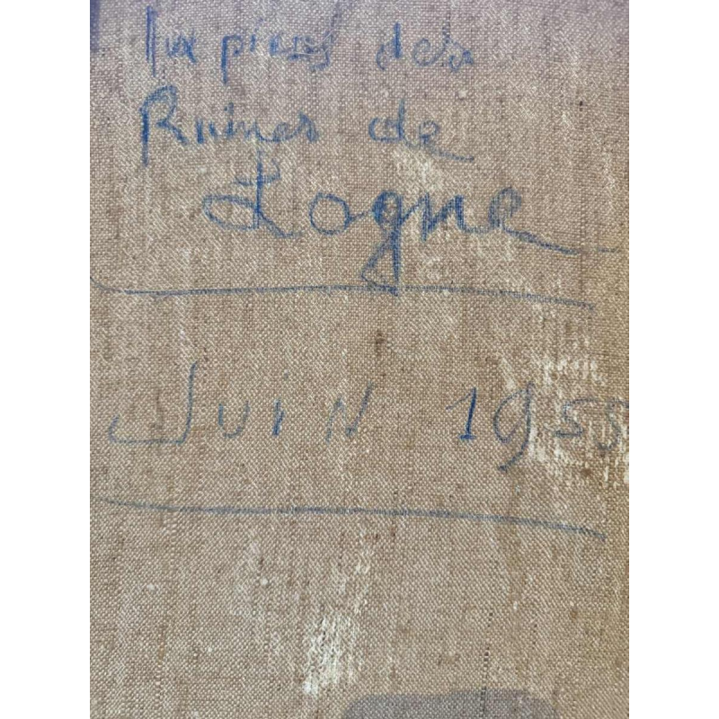 Marie LAMBREXHE "Au pied des ruines de Logne » painting oil on canvas, 1955