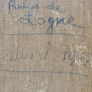 Marie LAMBREXHE «Au pied des ruines de Logne» peinture huile sur toile, 1955