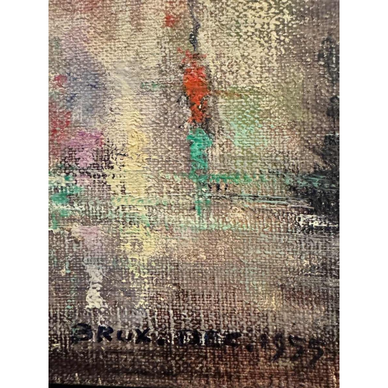 Jacques CALLAERT « Bruxelles Boulevard Anspach Fêtes de fin dannée 1955 » peinture huile sur toile