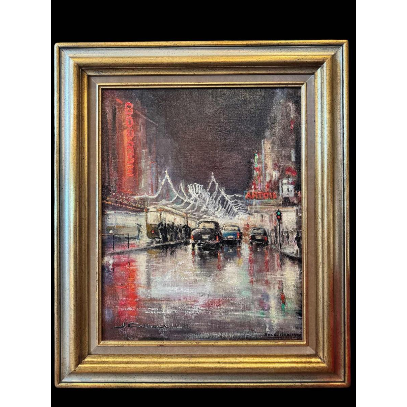 Jacques CALLAERT « Brussels Boulevard Anspach End of Year 1955 » painting oil on canvas
