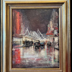 Jacques CALLAERT « Brussels Boulevard Anspach End of Year 1955 » painting oil on canvas