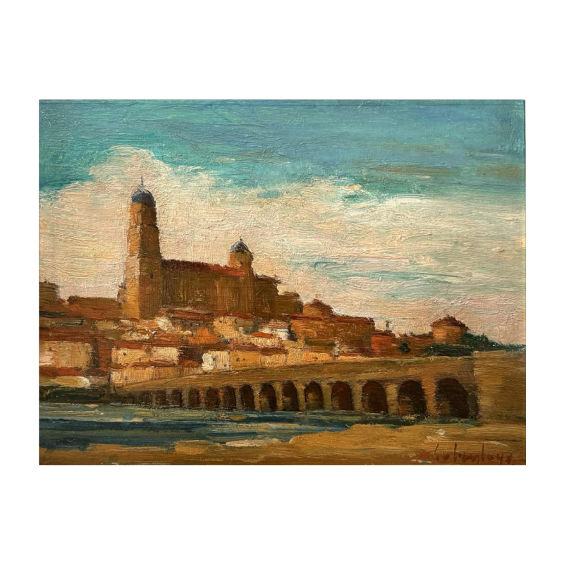 Vue de Salamanque (Espagne) Salamanca (Espana), tableau huile sur panneau, ca 1953