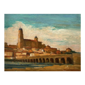 View of Salamanca (Spain) Salamanca (Espana), painting oil on panel, 1953