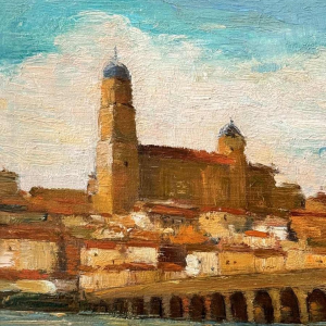 Gezicht op Salamanca (Spanje) Salamanca (Espana), schliderij olieverf op paneel, 1953