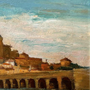 Vue de Salamanque (Espagne) Salamanca (Espana), tableau huile sur panneau, ca 1953