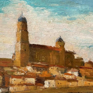 View of Salamanca (Spain) Salamanca (Espana), painting oil on panel, 1953