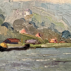René BOREUX (1886- ?) "La Meuse à Nameche 1952 » peinture huile sur bois