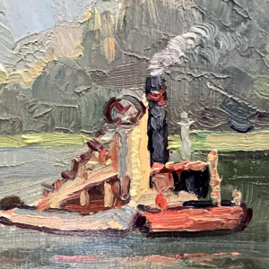 René BOREUX (1886-?) « Maas in Nameche 1952 » schilderij olie op wood