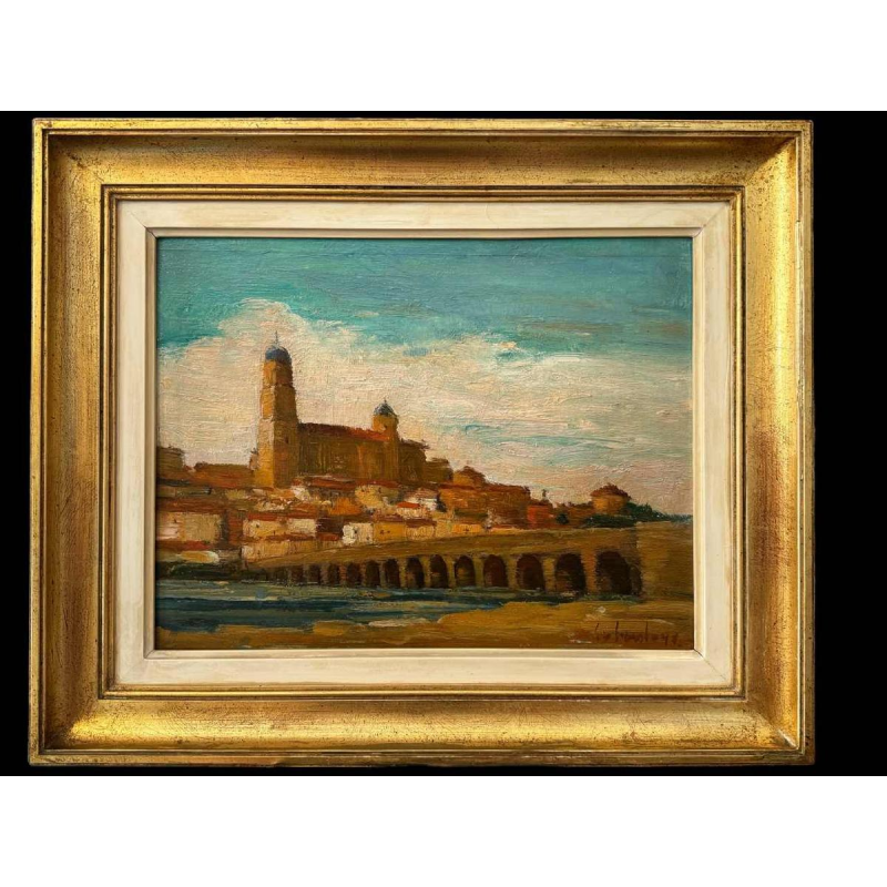 Gezicht op Salamanca (Spanje) Salamanca (Espana), schliderij olieverf op paneel, 1953