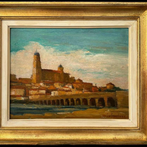 View of Salamanca (Spain) Salamanca (Espana), painting oil on panel, 1953