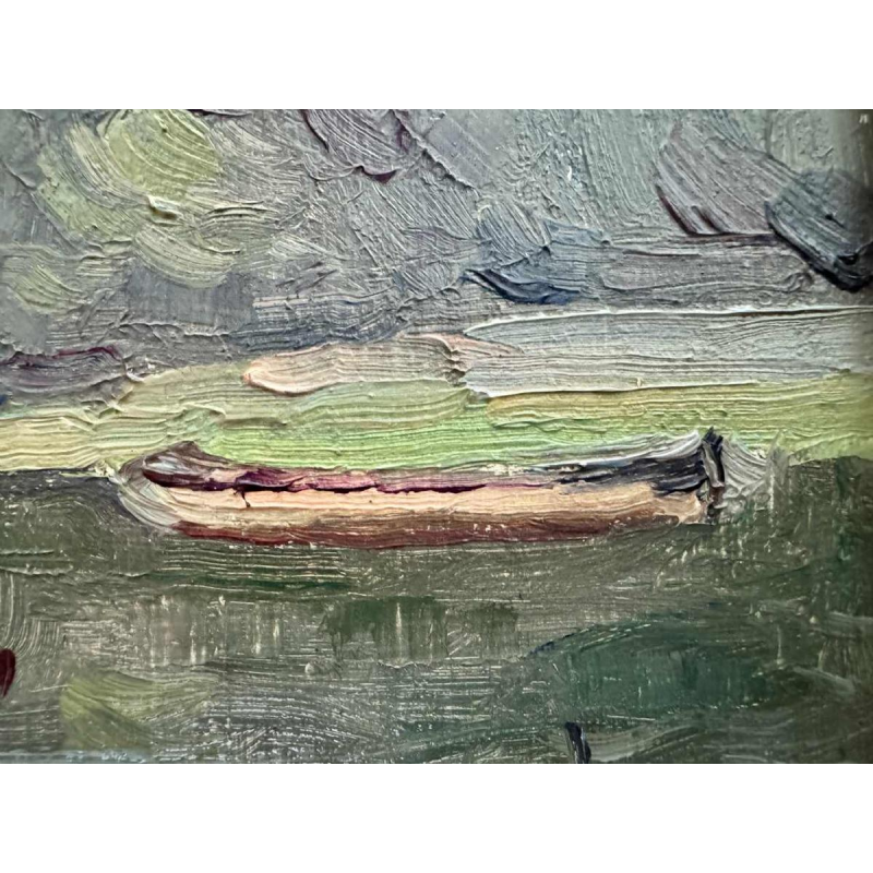 René BOREUX (1886- ?) "Meuse at Nameche 1952" painting oil on panel