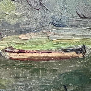 René BOREUX (1886- ?) "Meuse at Nameche 1952" painting oil on panel