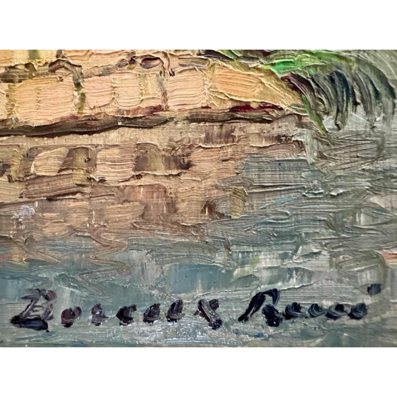 René BOREUX (1886-?) « Maas in Nameche 1952 » schilderij olie op wood