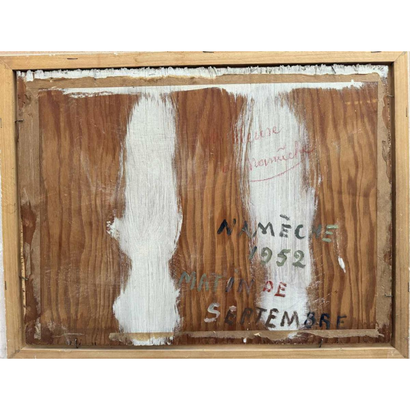 René BOREUX (1886-?) « Maas in Nameche 1952 » schilderij olie op wood