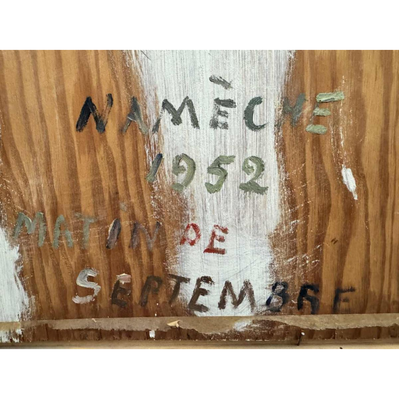 René BOREUX (1886-?) « Maas in Nameche 1952 » schilderij olie op wood