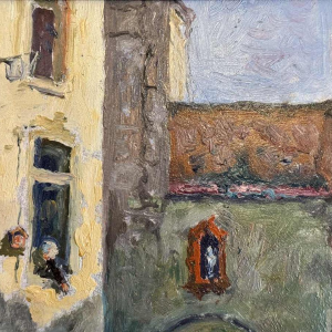 Albert DANDOY "De straat van de slagers in Namen" schilderij olieverf op koper