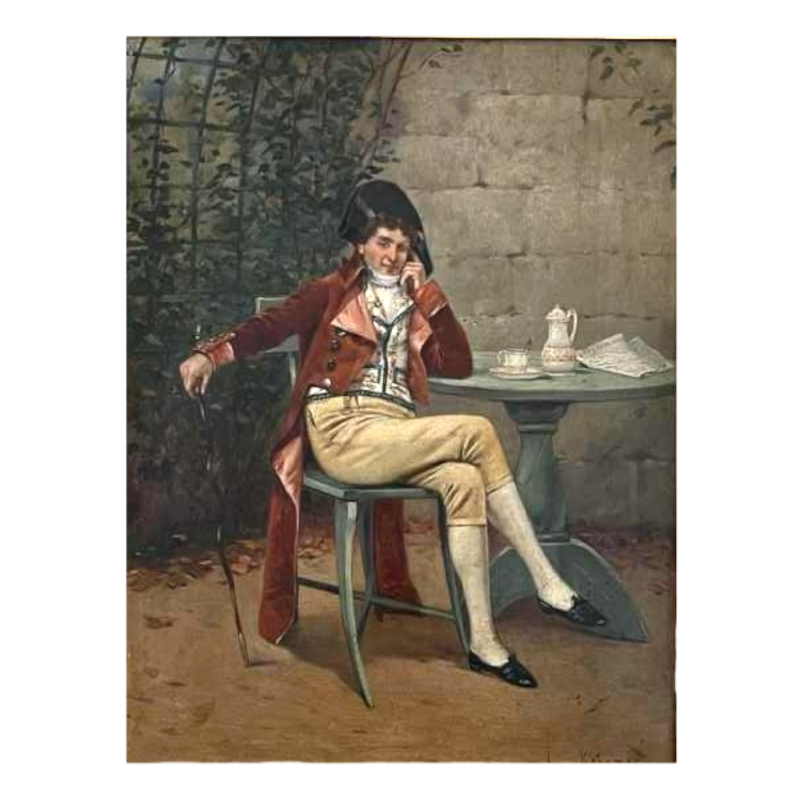 Charles Louis KRATKÉ "la pose" huile sur panneau, tableau fin XIXème