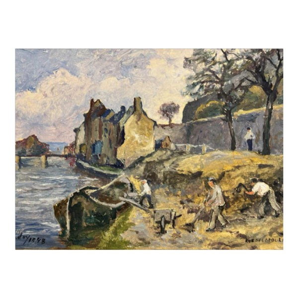 Albert DANDOY « The Sambre and the old rue des moulins at Namur » painting oil on board