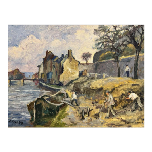Albert DANDOY « The Sambre and the old rue des moulins at Namur » painting oil on board