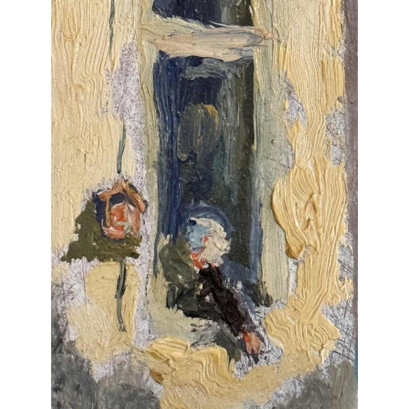 Albert DANDOY « La rue des bouchers à Namur 1950 » peinture huile sur cuivre