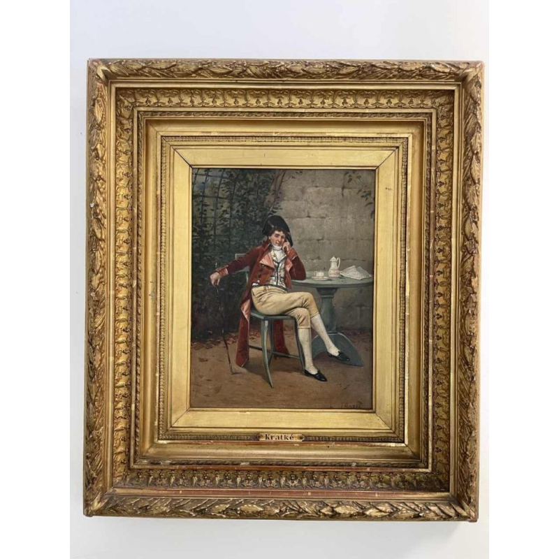Charles Louis KRATKÉ "la pose" huile sur panneau, tableau fin XIXème