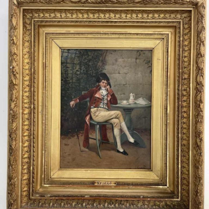 Charles Louis KRATKÉ de pose olieverf op paneel, laat 19e eeuws schilderij