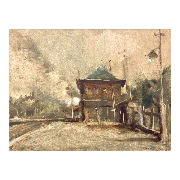 Martin BOLLÉ « Het perron van het station en zijn lantaarnpaal » 1945 schilderij olieverf op karton