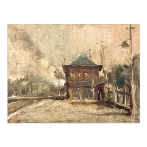 Martin BOLL É «The station platform and its lamppost » 1945 painting oil on board