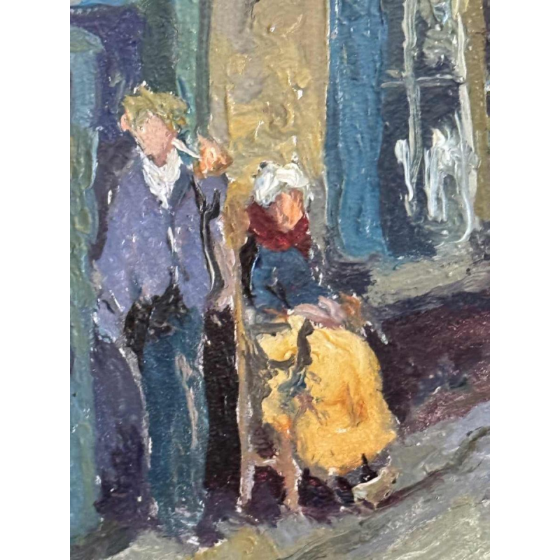 Albert DANDOY "De straat van de slagers in Namen" schilderij olieverf op koper