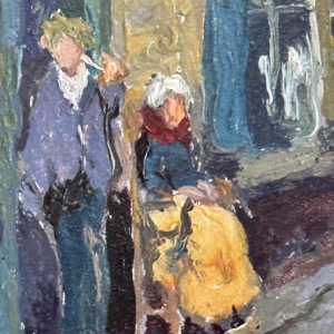 Albert DANDOY "De straat van de slagers in Namen" schilderij olieverf op koper