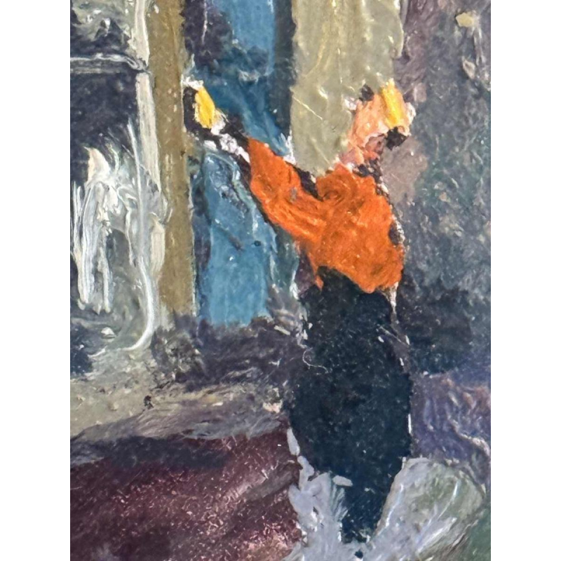 Albert DANDOY « La rue des bouchers à Namur 1950 » peinture huile sur cuivre