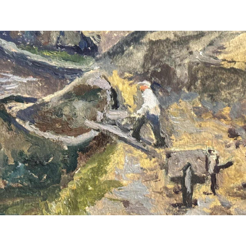 Albert DANDOY « Samber en de oude rue des moulins straat aan Namen » schilderij olie op karton