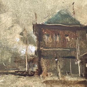 Martin BOLL É «The station platform and its lamppost » 1945 painting oil on board