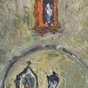 Albert DANDOY "De straat van de slagers in Namen" schilderij olieverf op koper