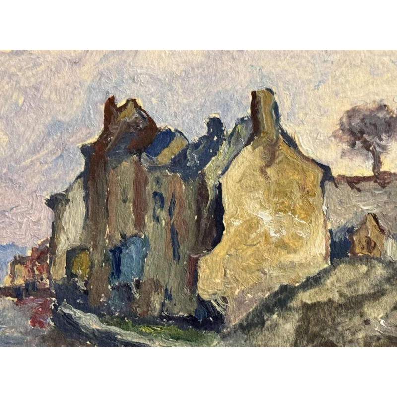 Albert DANDOY « Samber en de oude rue des moulins straat aan Namen » schilderij olie op karton