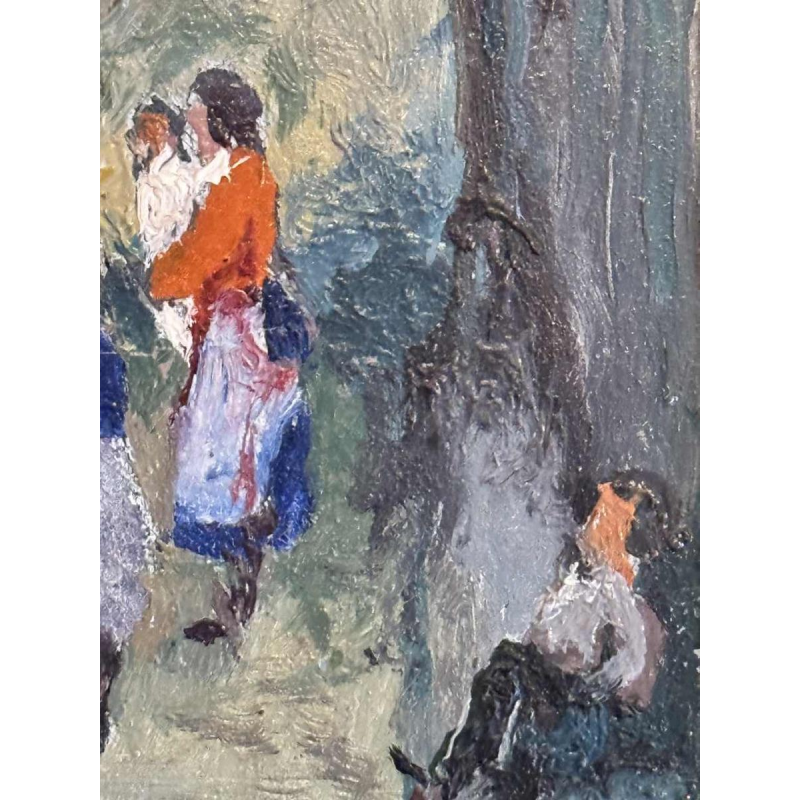 Albert DANDOY « La rue des bouchers à Namur 1950 » peinture huile sur cuivre