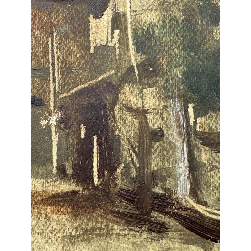 Martin BOLLÉ « Het perron van het station en zijn lantaarnpaal » 1945 schilderij olieverf op karton