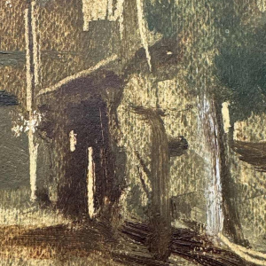 Martin BOLLÉ « Le quai de la gare et son lampadaire » 1945 peinture huile sur carton