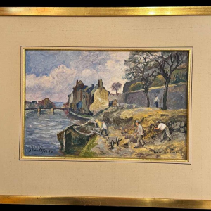 Albert DANDOY « La Sambre et lancienne rue des moulins à Namur » peinture huile sur carton