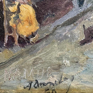 Albert DANDOY "De straat van de slagers in Namen" schilderij olieverf op koper