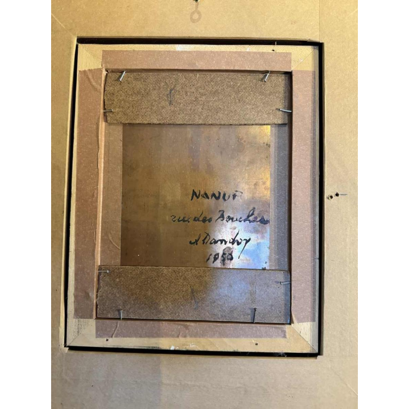 Albert DANDOY "De straat van de slagers in Namen" schilderij olieverf op koper