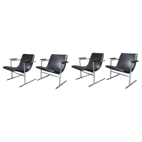 RUDI VERELST "OSLO" for NOVALUX, Set of 4 chromed metal armchairs, ca 1965
