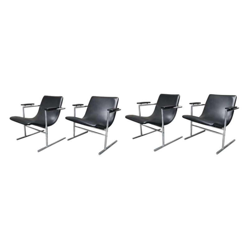 RUDI VERELST " OSLO " pour NOVALUX, Série de 4 fauteuils en métal chromé, 1965
