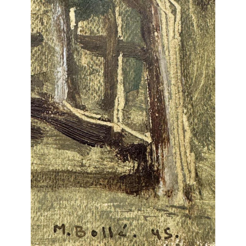 Martin BOLLÉ « Het perron van het station en zijn lantaarnpaal » 1945 schilderij olieverf op karton