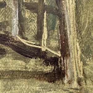 Martin BOLLÉ « Le quai de la gare et son lampadaire » 1945 peinture huile sur carton