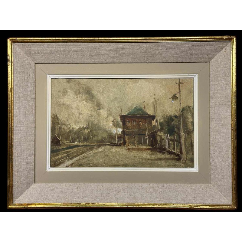 Martin BOLL É «The station platform and its lamppost » 1945 painting oil on board